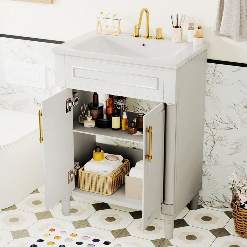 Bathroom Vanity With Sink, Bathroom Cabinet With 2 Doors, For Bathroom, White
