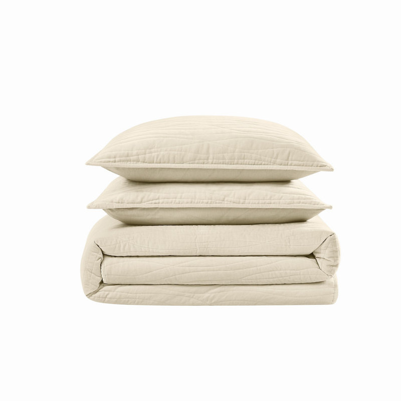 Royal Velvet Wavy Cotton Velvet Quilt Set, Ivory, King Quilt + 2 Shams