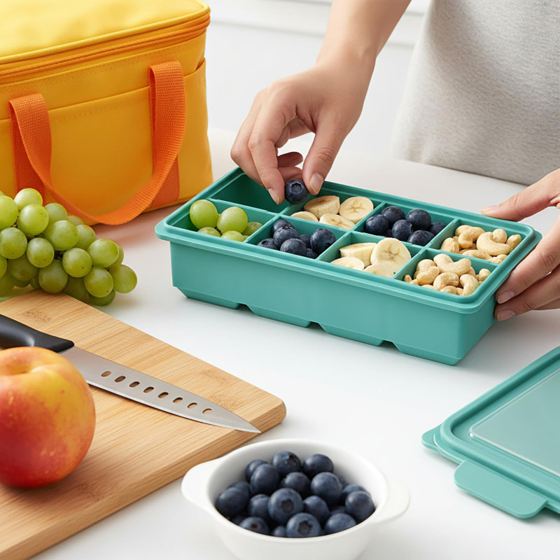 Ensemble de moules de congélation en silicone pour moule à glaçons en silicone avec couvercle et grand récipient pour ranger les restes de bouillon de sauce à soupe (4 couleurs)
