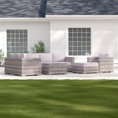 Kirkby Wicker Fully Assembled 8 Piece Sectional Seating Group with Cushions