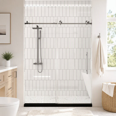 Frameless shower door (6 mm) Clear Tempered Glass, Explosion Proof Film, Stainless Steel Handle