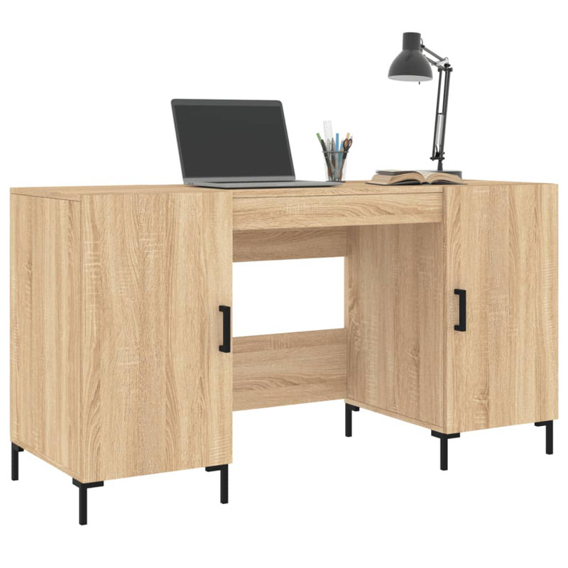 Diawara Metal Base Writing Desk, Light Brown