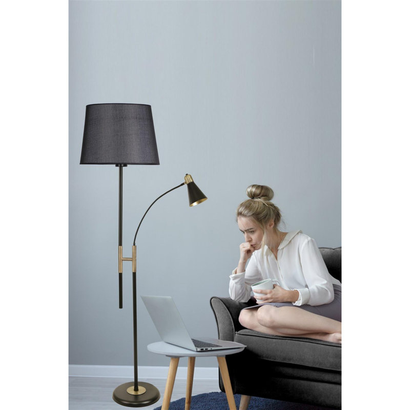 Luro Elegant Black Floor Lamp with Metal Body, 64.9 inches Tall | Chrome Coating & Fabric Cap | E27 Socket (Max 60W) | Electrostatic Oven Dried Paint | Modern Lighting Solution for Living Room & Bedroom Décor