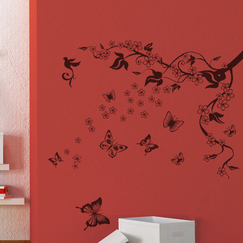 Butterfly Vine Art Floral Wall Sticker, Double