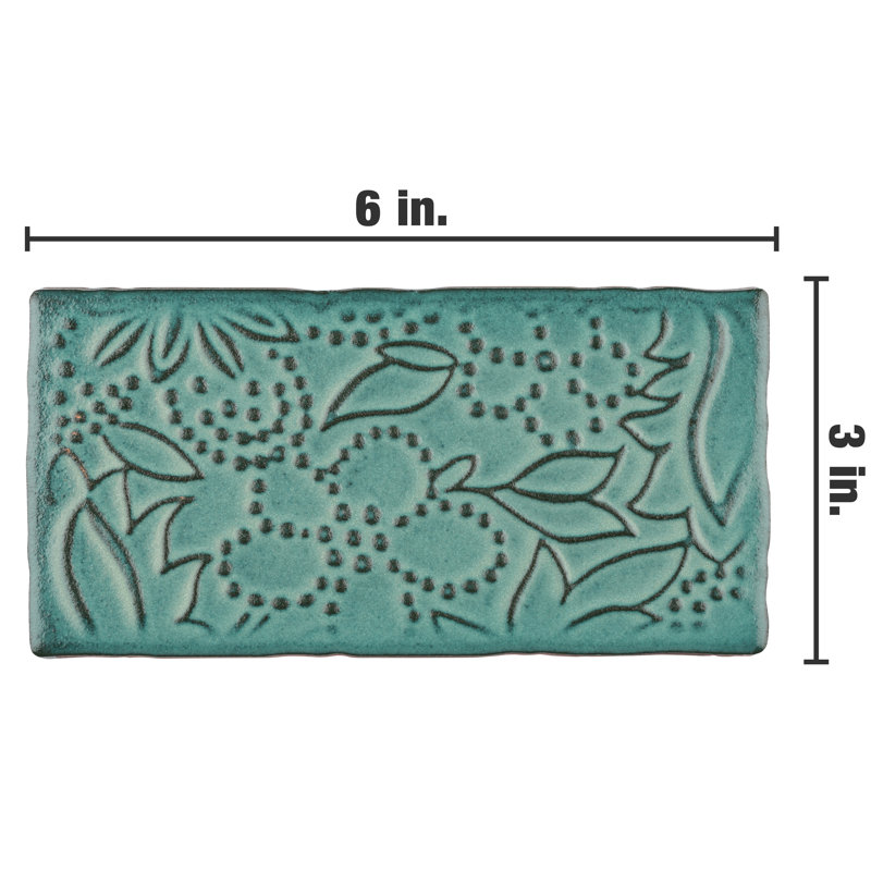 Antic Feelings 3" x 6" Ceramic Patterned Subway Tile, Feelings Lava Verde