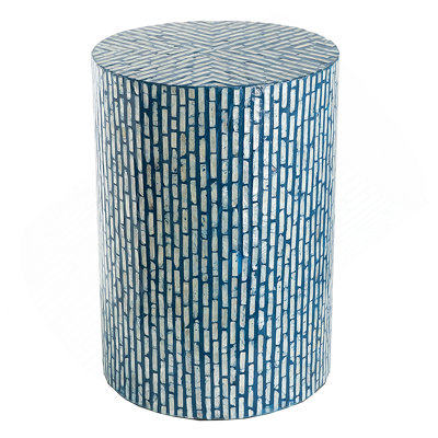 14X14x20" Blue Garden Capiz Stool, Accent Side Table