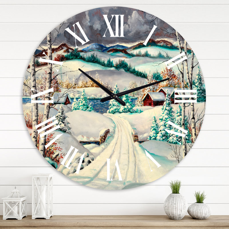 Route enneigée dans un paysage d'hiver - Horloge murale traditionnelle, Moyenne