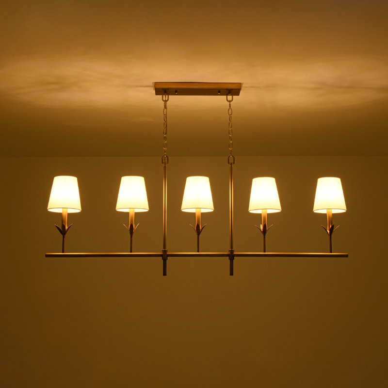 5 - Light Kitchen Island Linear Chandelier With Tapered Fabric Shades
