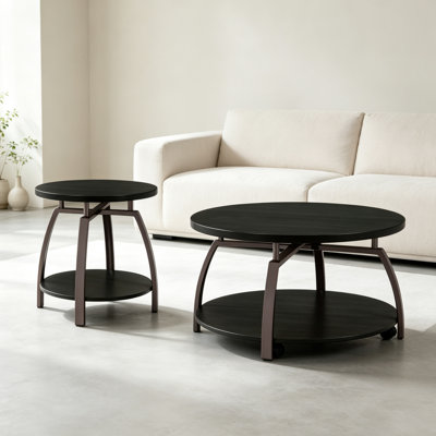 Dark Charcoal 2-Piece Round Coffee Table Set