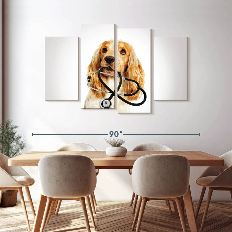 «Doctor Dog» sur toile, ensemble de 4 pièces, H 48 po x l 75 po x P 1,25 po