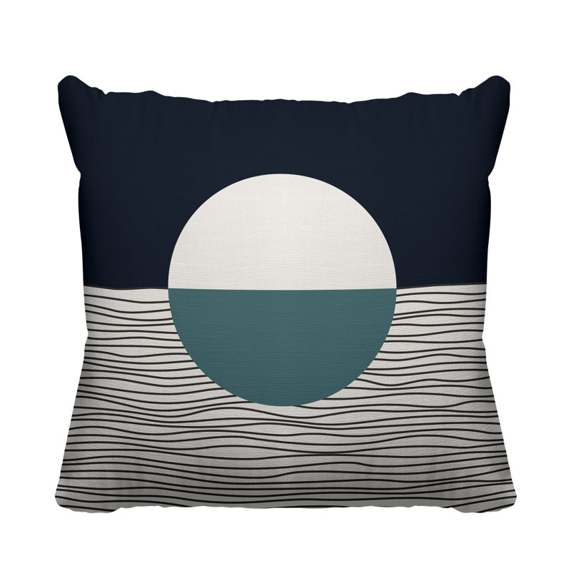Coussin décoratif intérieur / extérieur Carmy, 15 po x 15 po, Turquoise / beige / bleu marine, Carré