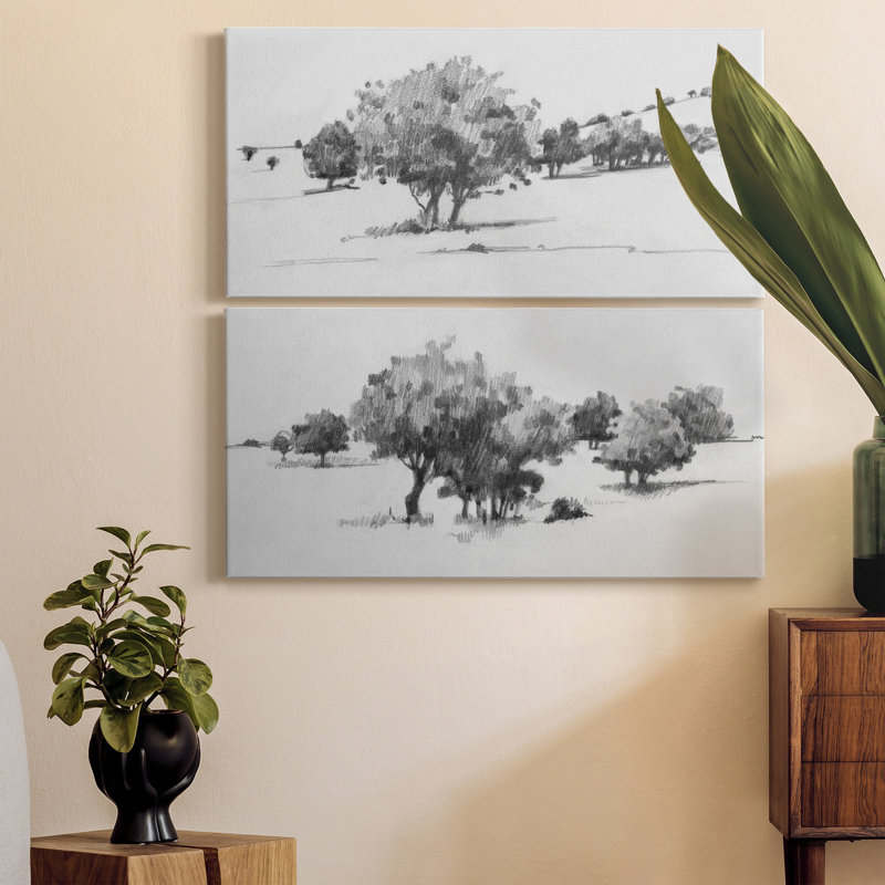 Treeline S croquis I - Toile tendue avec châssis de qualité supérieure - Prêt à être accroché, H 40 po x l 20 po x P 1 po