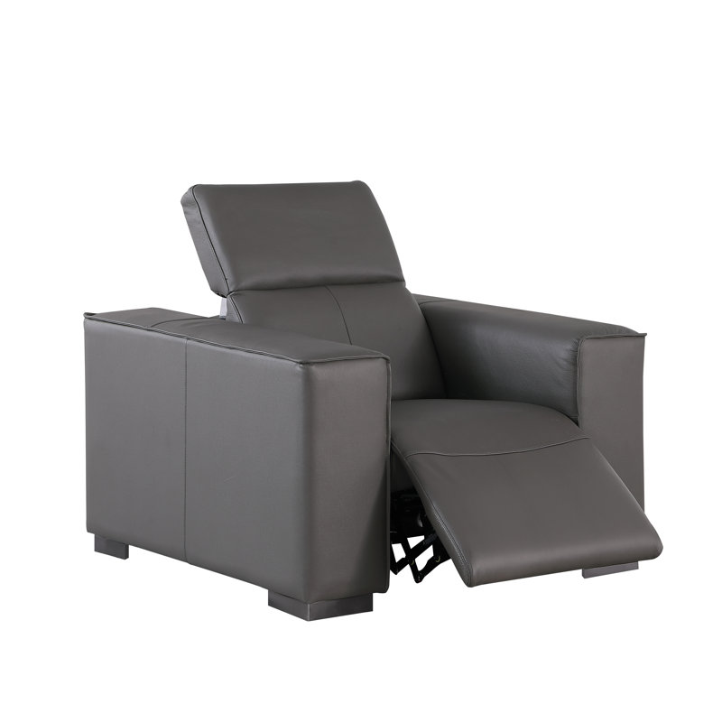 Luxurious  Genuine Leather Power Reclining Chair With Power Headrest, Gray
