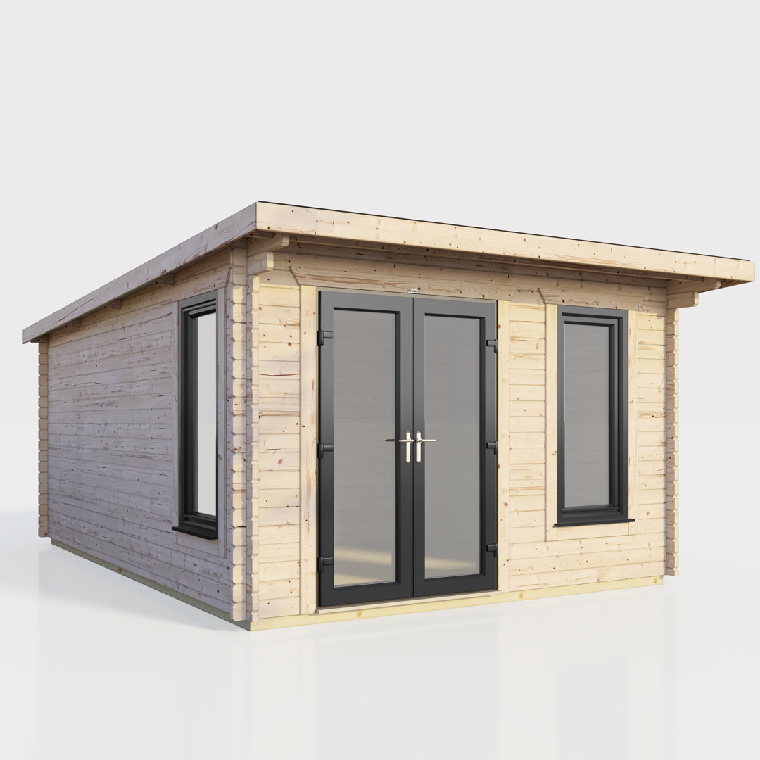 Powersheds 12 x 14ft Pent Log Cabin, Doors to the Left - 44mm