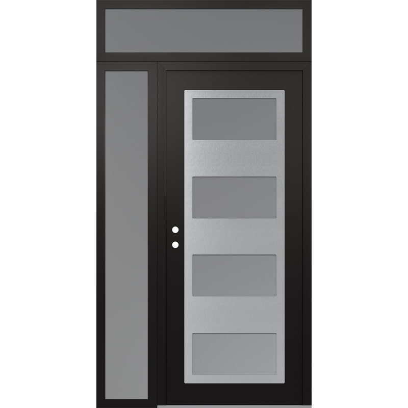 Panneau d'entrée en acier argenté noir / blanc avec porte latérale avant et traverse, Oui, L 95,69 po x H 53,25 po