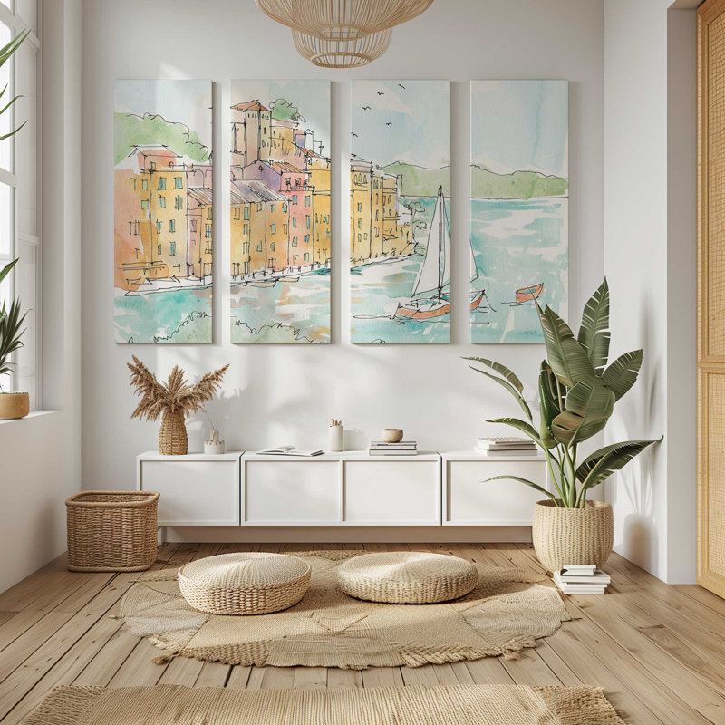 Voiles au bord de l'eau | Impression sur toile 4 panneaux, H 40 po x l 60 po