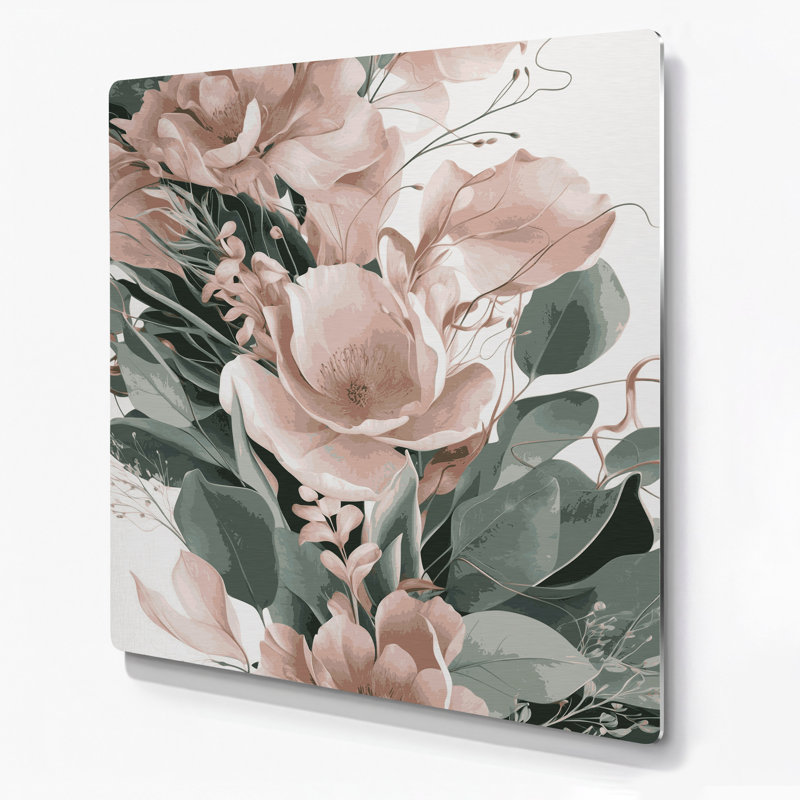 Abstrait floral 16, art mural en métal beige, H 12 po x l 12 po