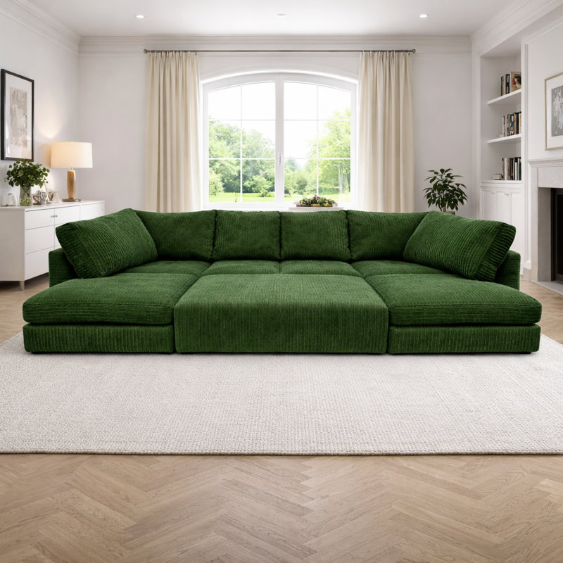 7 Seater Corduroy Sofa Bed, Forest Green