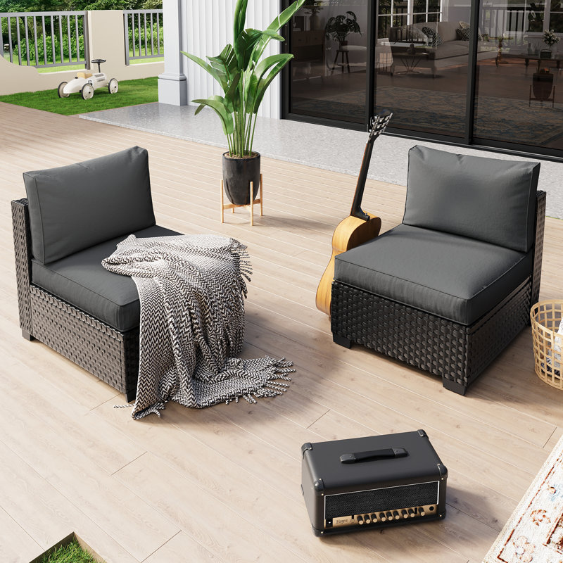 Pre-Assembled Chairs, 2-Person Patio Furniture Set Outdoor Wicker Sectional Conversation Seating Group With Waterproof Furniture Cover