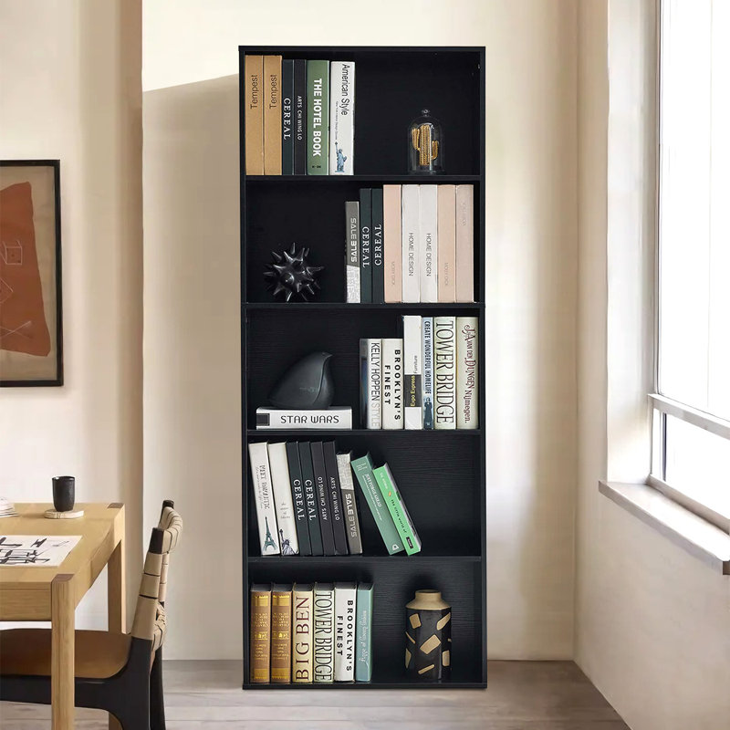 Bibliothèque ouverte 5 niveaux, (5 Shelves) 60"H x 21.65"W x 9.25"D, Noir
