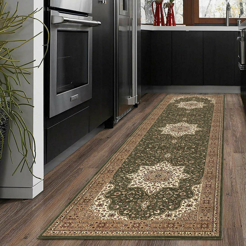 Traditional Area Rug Armard Green/Beige Rug, Runner 80 x 300cm