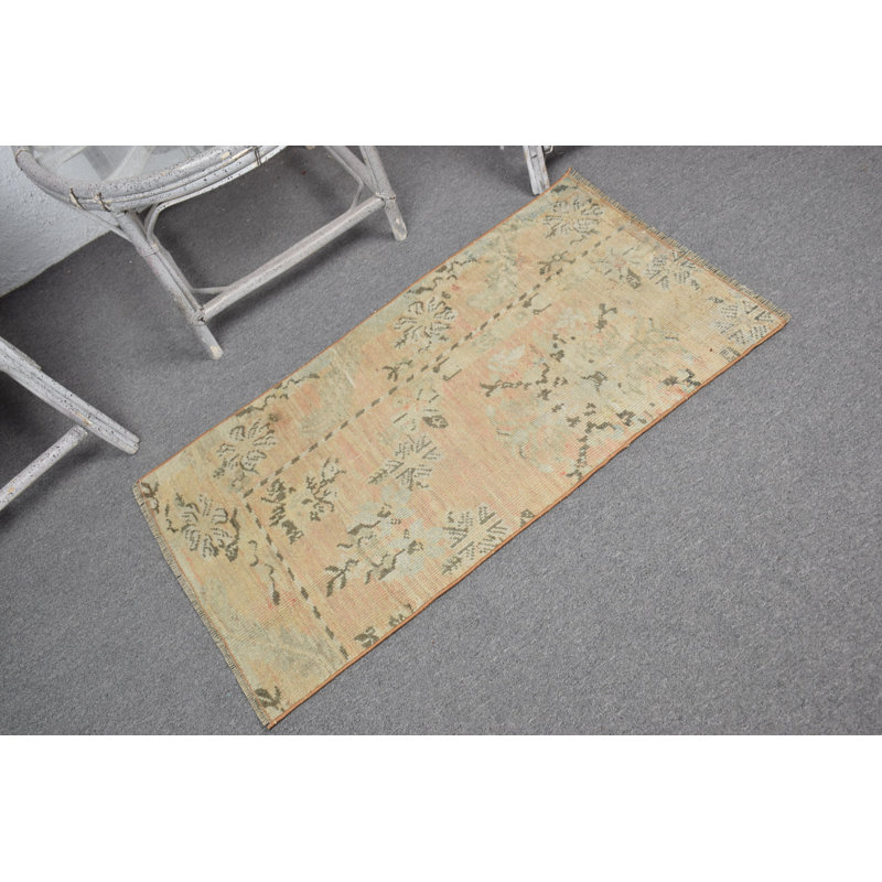 Vintage Anatolian Turkish Wool Rug Beige Small Door Mat Ideal for Wall Hanging Decor 10128