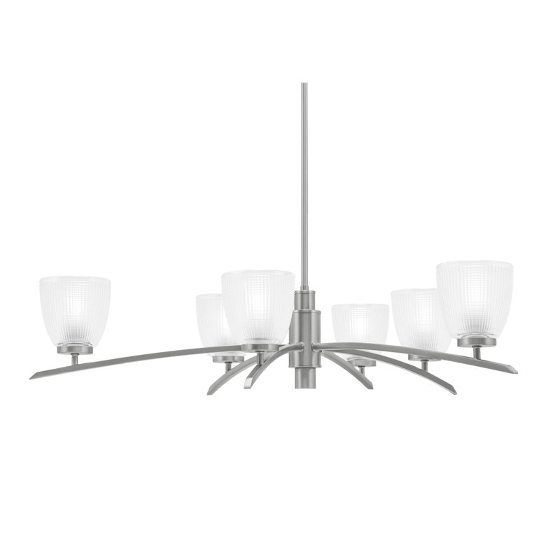 Lustre 6 lumières kurve illustré en finition graphite avec verre côtelé transparent de 5 po