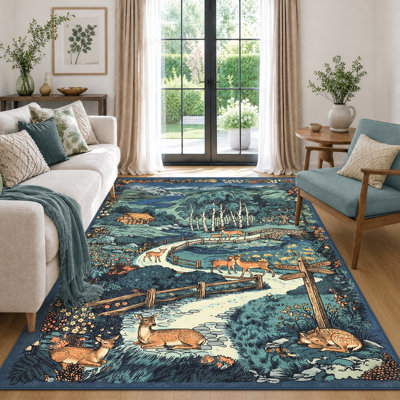 Tapis lavable rétro à motif de cerfs Woodland