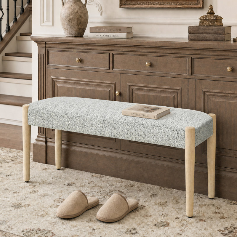 42'' W Modern Upholstered chenille Bench, Beige, Light Brown