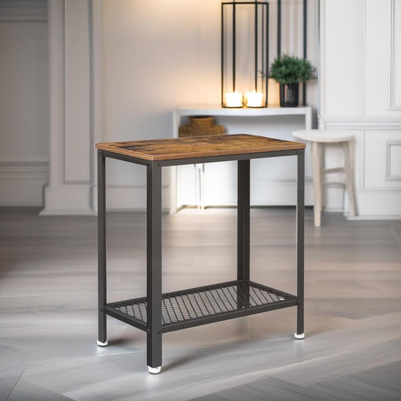 Annancy 2 Tier Industrial Side End Table With Mesh Shelf