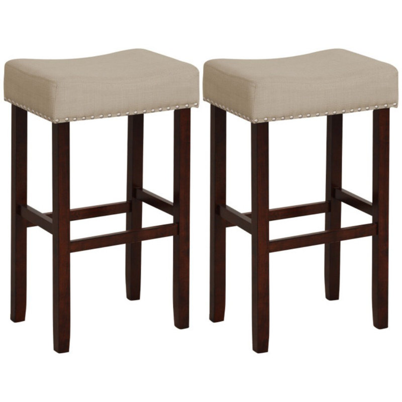 Set of 2 Bar Stool with Curved Seat Cushions, Bar Stool (29.5" Seat Height)