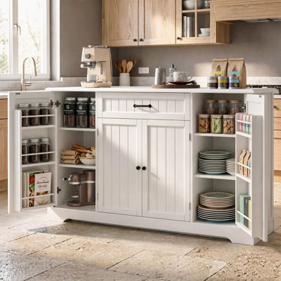 56" W Farmhouse Sideboard Storage Cabinet with Drawer, 4 Doors & Adjustable Shelves