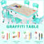 Ensemble de table pour enfants et 6 chaises, bureau de graffiti à hauteur réglable, table d'activités pour enfants d'âge préscolaire, pour les garçons et les filles de 3 à 12 ans (bleu menthe)-121607541