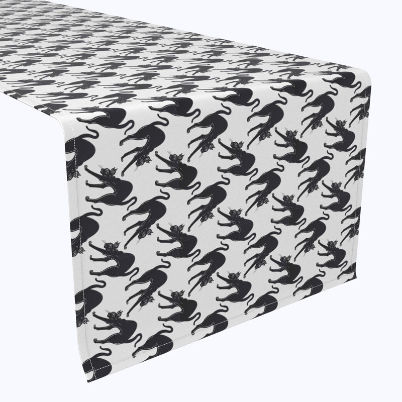 Geometric Halloween Table Runner, 108" x 14", Black Scaredy Cats