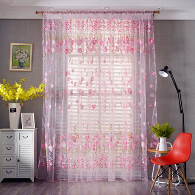 Rideaux transparents 2 tulipes floraux 2 panneaux, 39,37 po x 78,74 po, installation facile avec passe-tringle, rideaux à une couche lavables en machine, D1