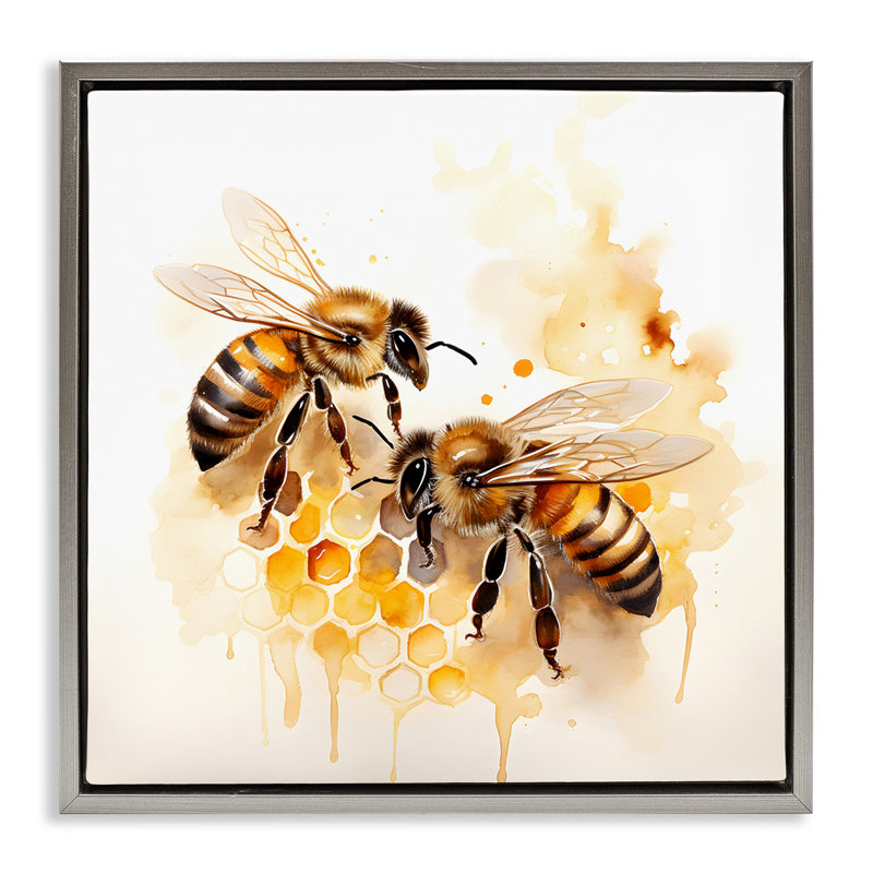 Art mural sur toile flottant, "Bee parler paire" par Petal Prints Design, Cadre flottant gris lustré, H 25 po x l 25 po