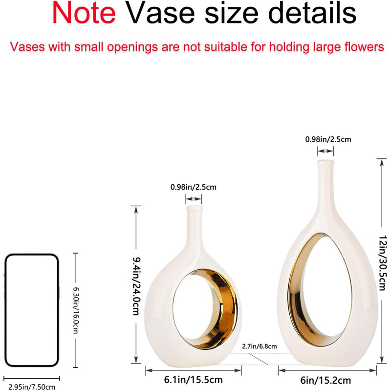 Vase en céramique or brillant , Blanc / Doré