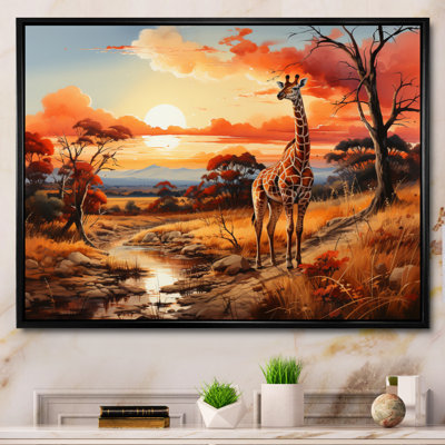 African Girafes In Savanna I On Canvas Print