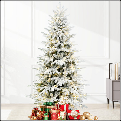Arbre de Noël artificiel pré-éclairé avec branches enneigées et lumières DEL bicolores pour la décoration des Fêtes
