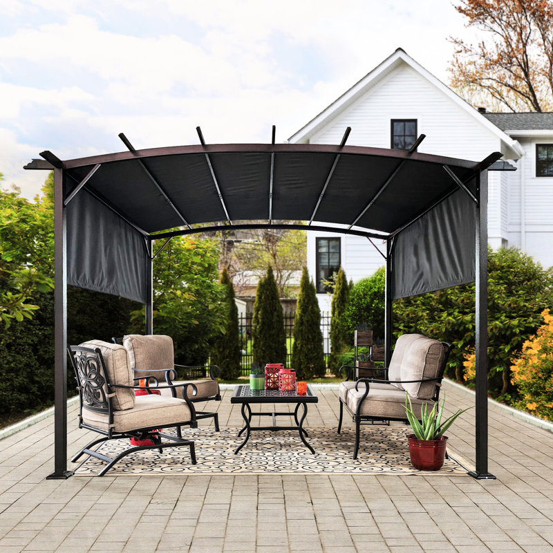 Pavillon de jardin d'extérieur Pergola - 12 X 9 pi, structure en acier avec auvent rétractable pour terrasses et jardins 12 X 9