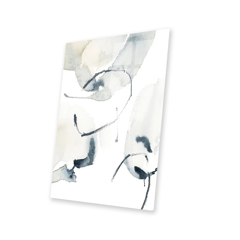 Abstrait en bleu gris et brun clair III, impression sur verre acrylique, H 24 po x l 16 po x P 0,25 po