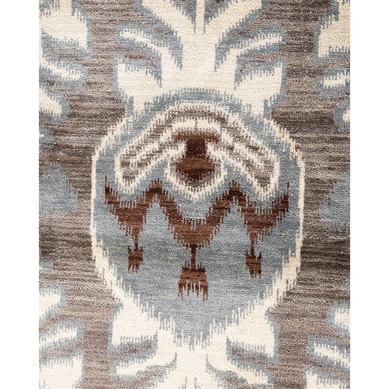 Gray Hand-Knotted Wool Medallion Area Rug, 9' 1" x 12' 5"