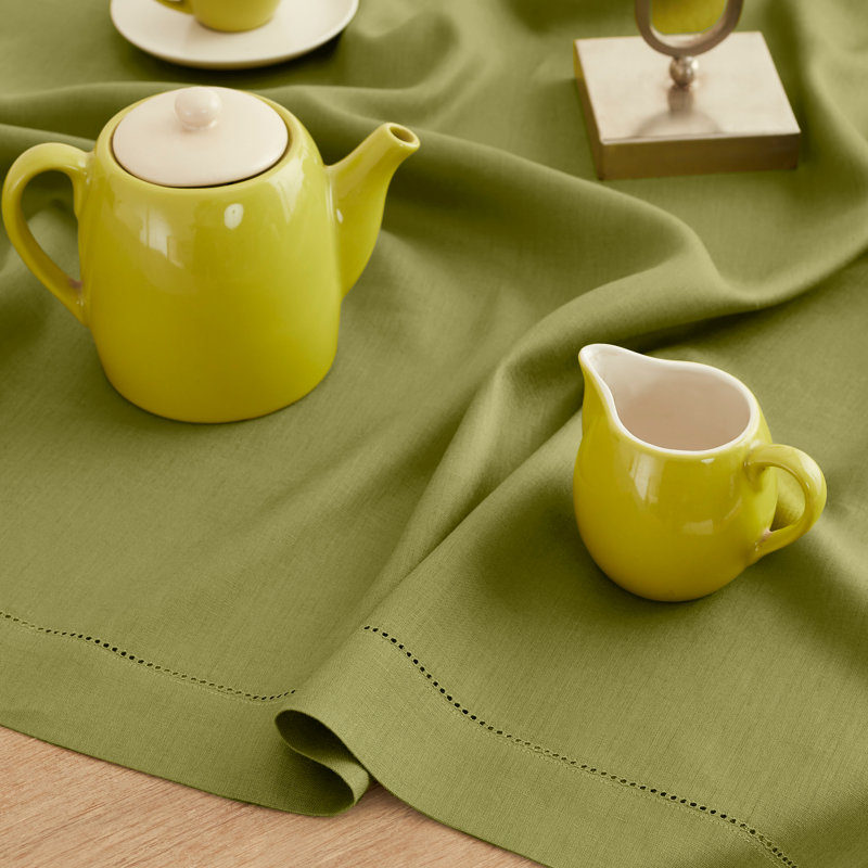 100% Pure Linen Hemstitch Table Cloth - Classic Hemstitch, Avocado, 144" x 60"