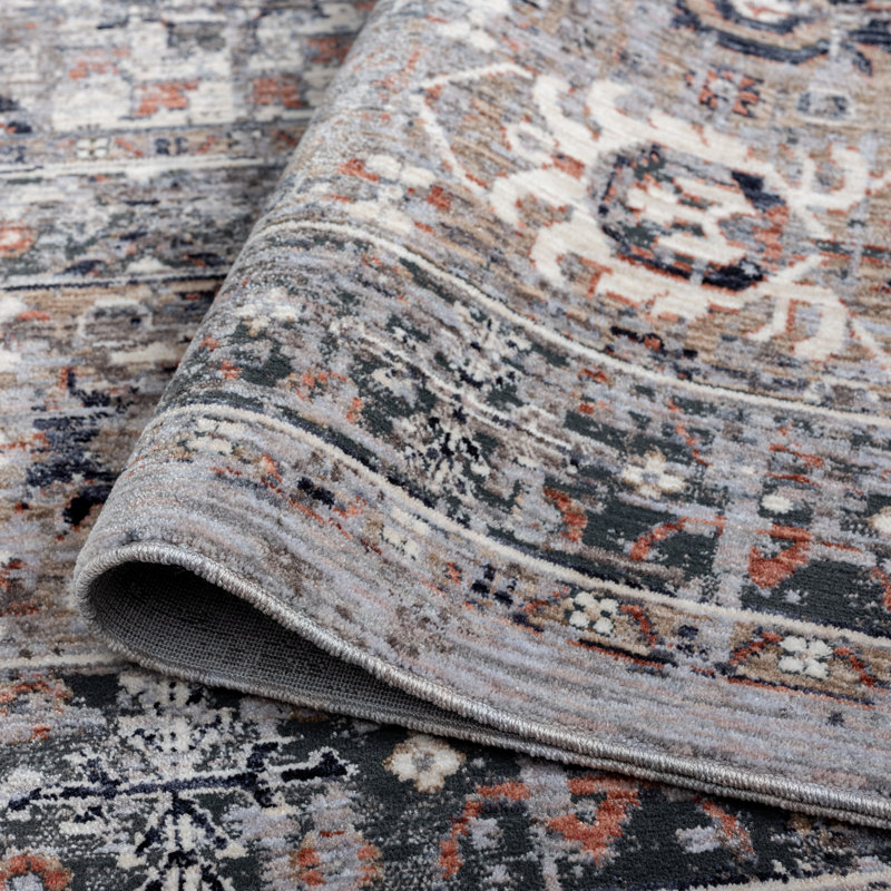 3 Oriental Area Rug in Gray, Rectangle 2' x 3'