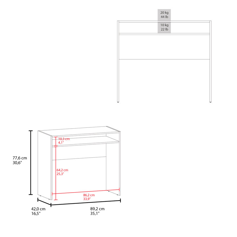 Bureau d'ordinateur H 30,6 po, avec 1 tablette, Blanc