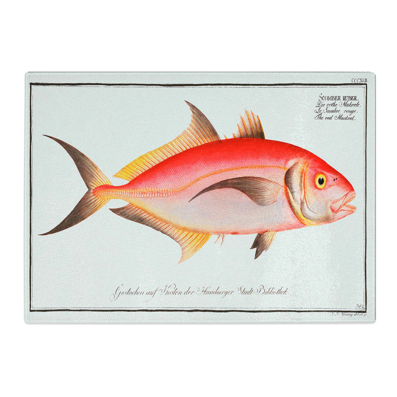 Tempered Glass Red Mackerel Fish by M.E. Bloch Chopping Board, 39 cm x 28.5 cm