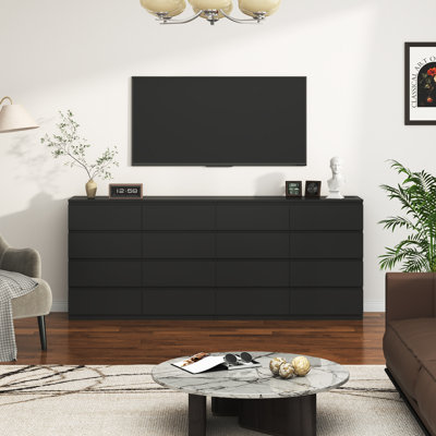 87" 16-Drawer Dresser & TV Stand With Charging Station For Bedroom, Living Room, Entryway