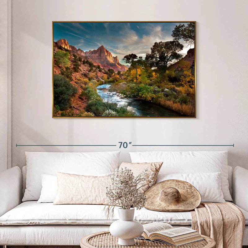 Paysage de Sion, 46 po x 31 po, Cadre flottant doré