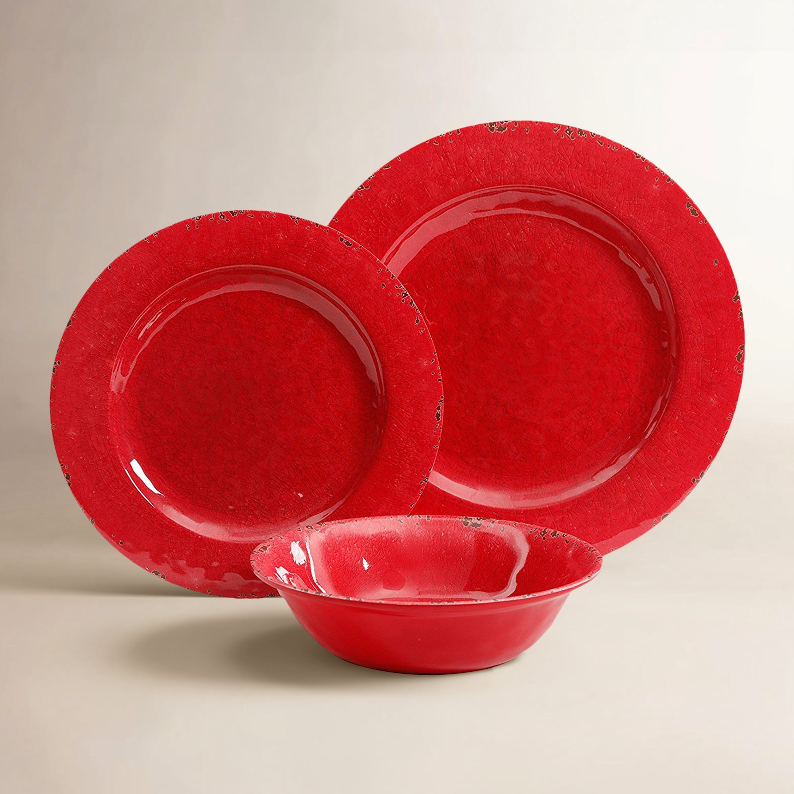 Kristoff Handmade Melamine Dinnerware Set, Red