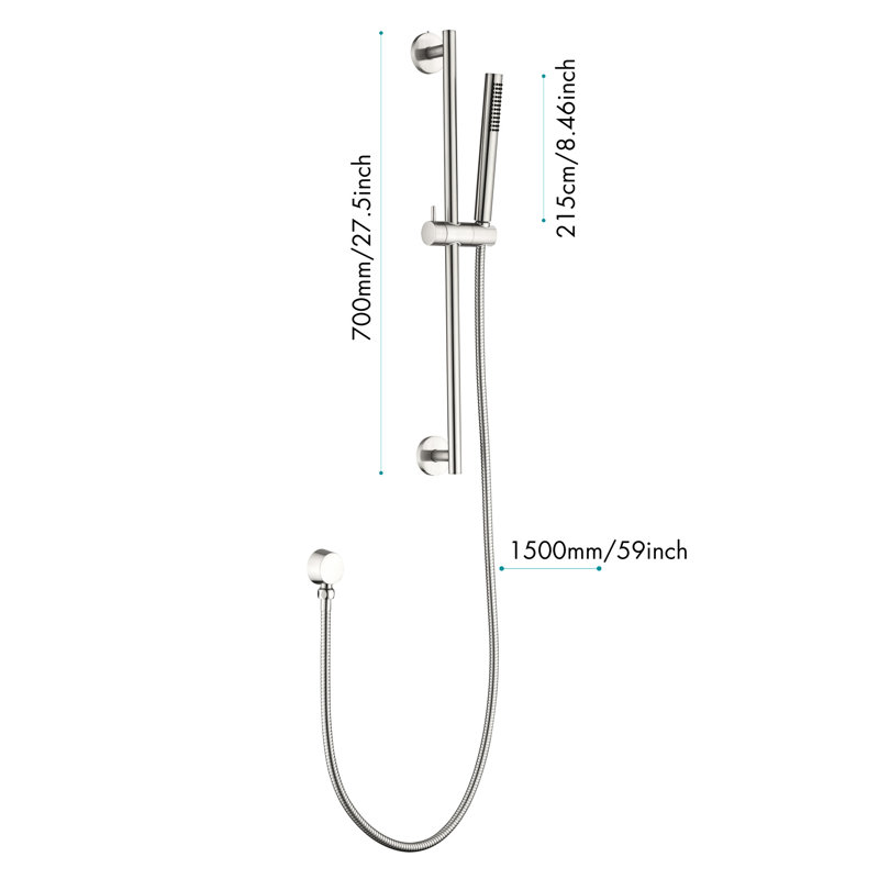 Douche à main avec barre coulissante de 28 pouces et 59 tuyaux, hauteur réglable, fabrication robuste en acier inoxydable, choix de jets relaxants, durabilité en hauteur, différents modes pour une expérience confortable